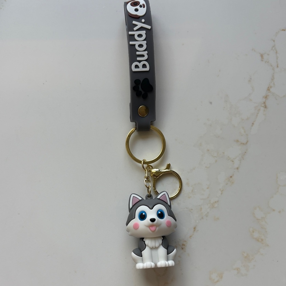 Buddy Gray Husky Keychain Charm for kids backpack, lunchbox, keys